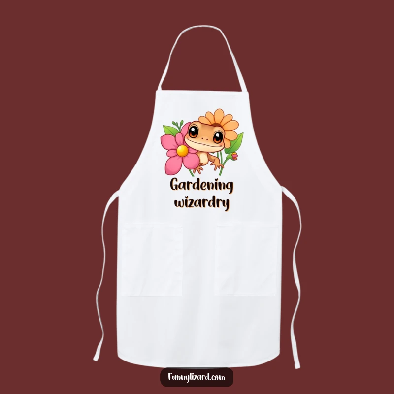 Funny Curious Lizard Apron - Big Eyes Peeking Flower Kitchen Decor, Chef Gift