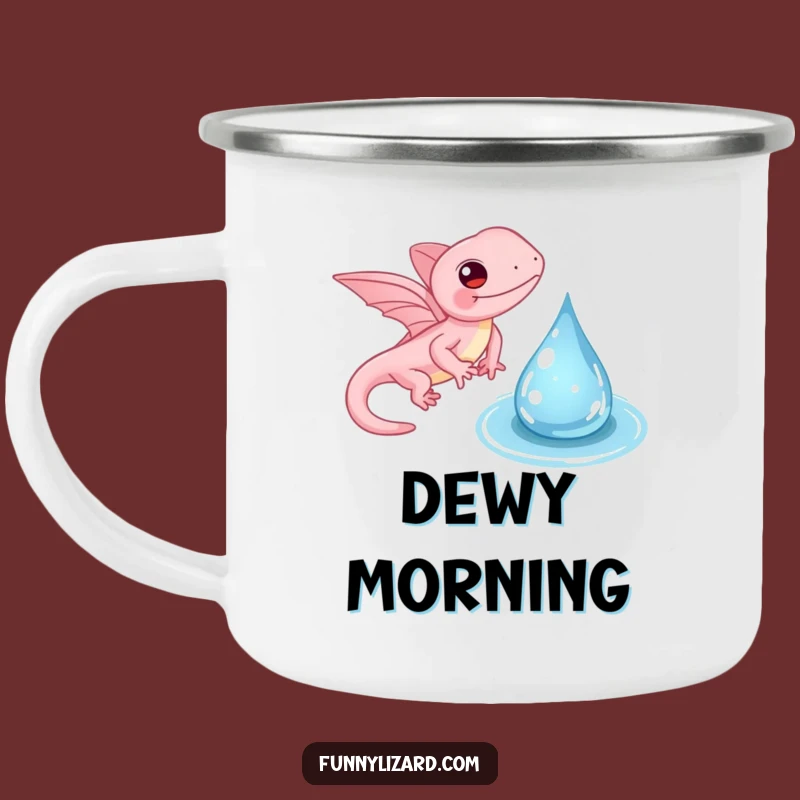 Funny Pink Lizard Camping Mug - Tiny Wings Flapping Water Droplet Enamel Mug, Outdoor Gift