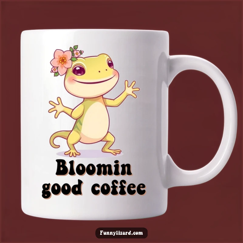 Funny Happy Lizard Flower Crown Mug: Dancing Delight Gift for Her