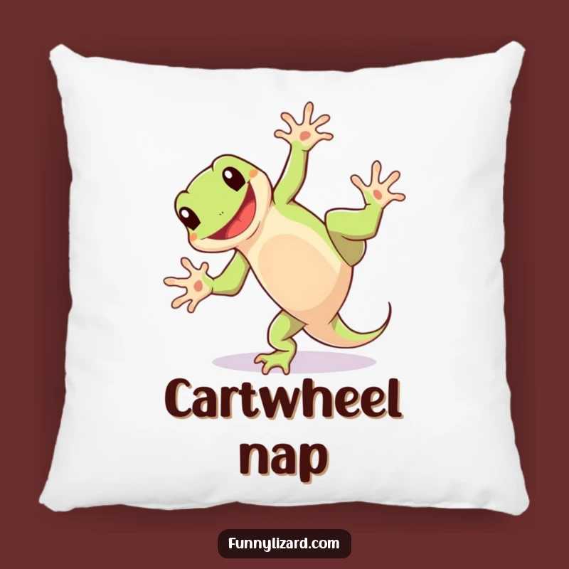 Funny Lizard Cartwheel Pillow: Cozy Fun with a Grinning, Humorous Touch!
