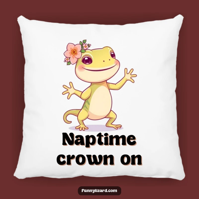 Cozy Funny Lizard Flower Crown Pillow: Dancing Comfort Gift Accent