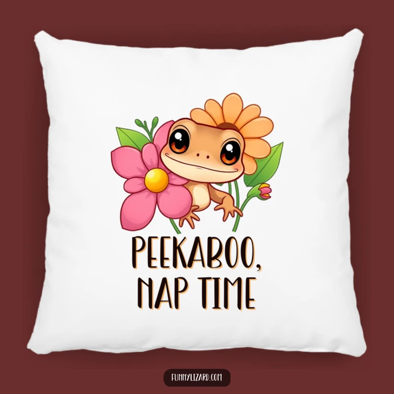 Funny Curious Lizard Pillow - Big Eyes Peeking Flower Accent Pillow, Cozy Gift