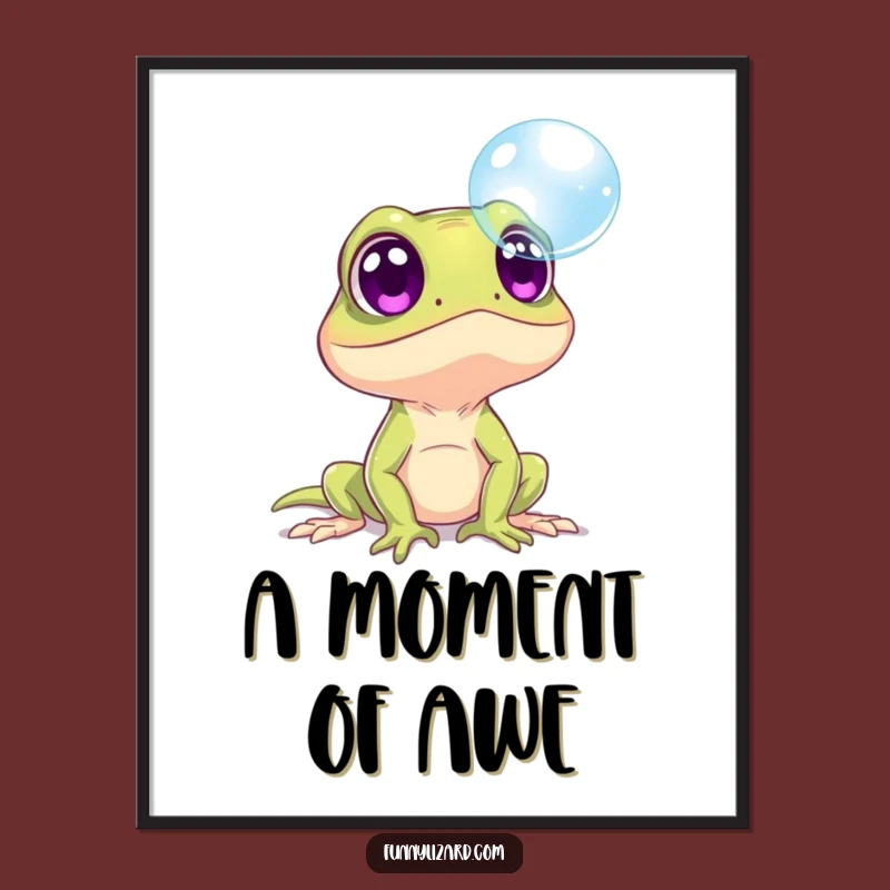Funny Surprised Lizard Bubble Digital Art - Whimsical Printable Gift