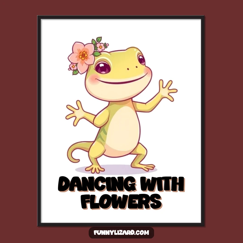 Funny Dancing Lizard Flower Crown Digital Print: Instant Happy Art Gift