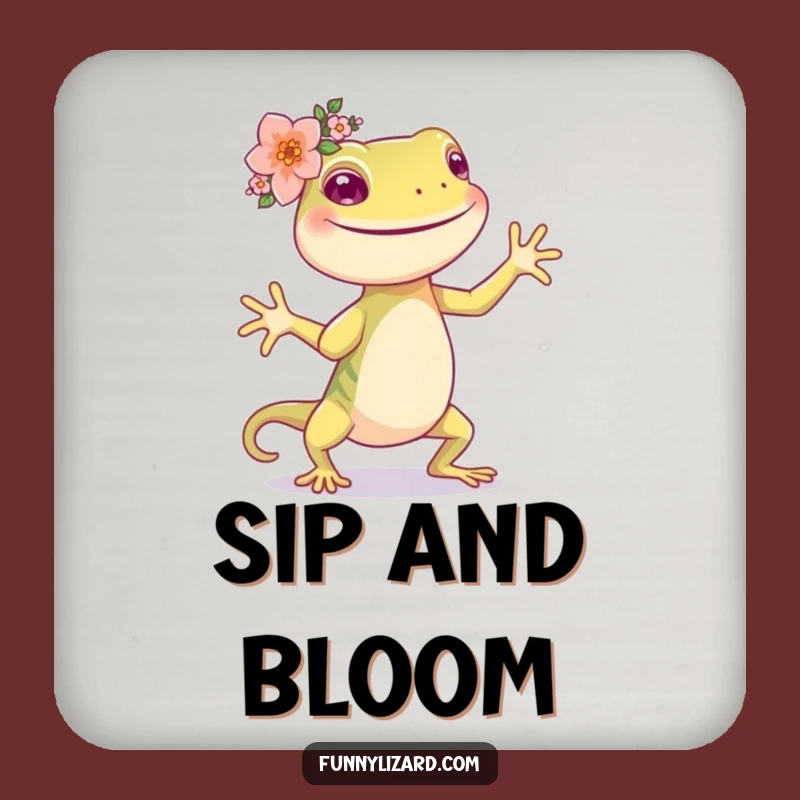 Funny Lizard Flower Crown Coaster Set: Dancing Drink Protector Gift