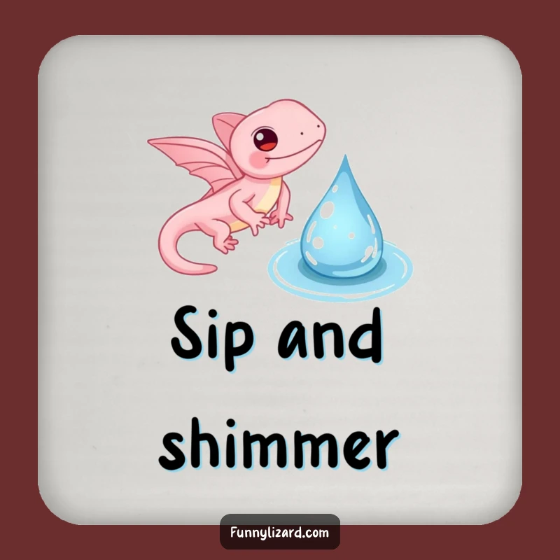 Funny Pink Lizard Drink Coaster - Tiny Wings Flapping Water Droplet Bar Decor, Unique Gift