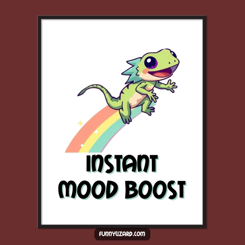 Funny Lizard Rainbow Poster: Vibrant Sparkle Zoom Wall Art Gift Decor