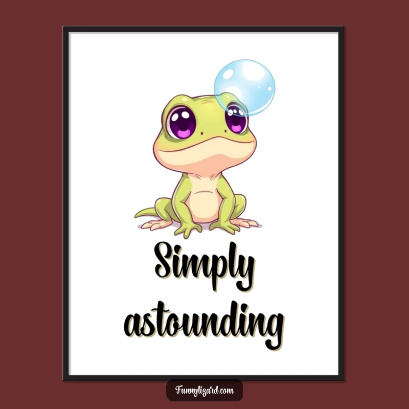 Funny Surprised Lizard Bubble Poster - Whimsical Wall Art Gift