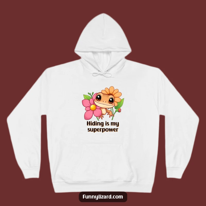 Funny Curious Brown Lizard Hoodie - Cozy Big Eyes Peeking Flower Sweatshirt, Great Gift