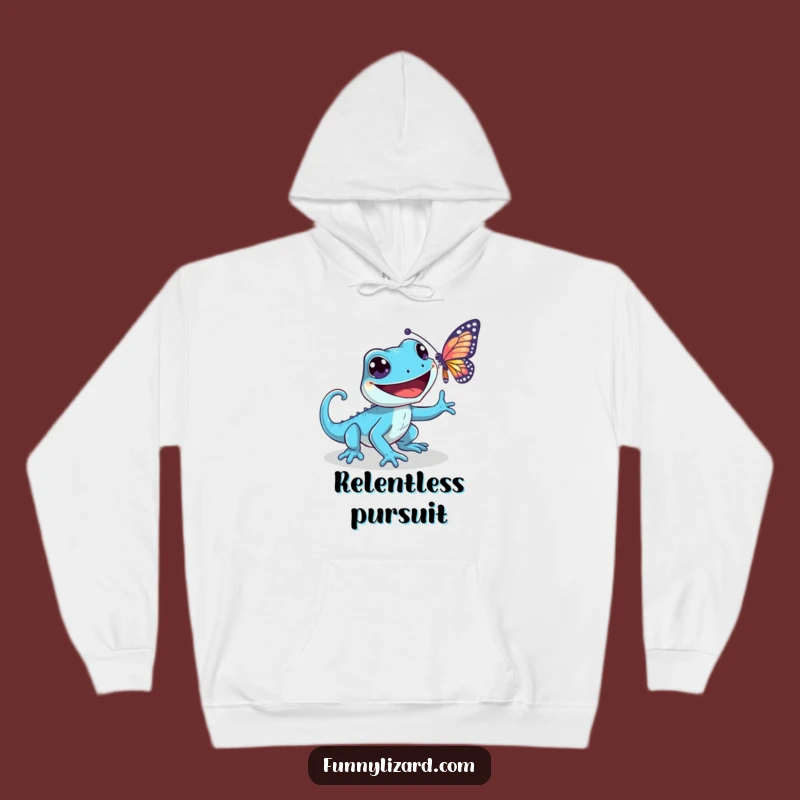 Funny Playful Blue Lizard Hoodie - Grinning Butterfly Chase Sweatshirt, Cozy Gift