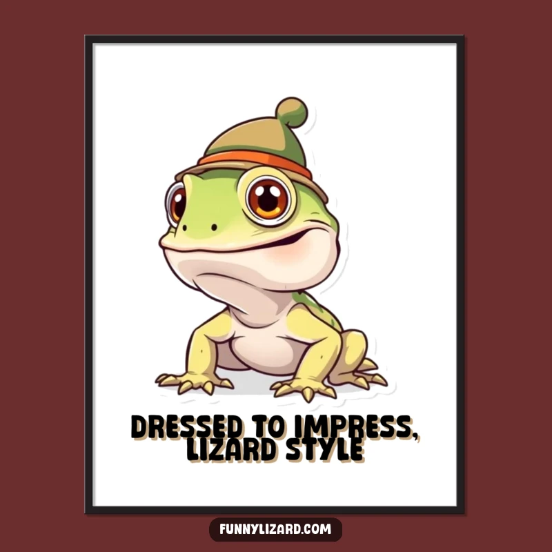 Funny Free Printable Wall Art: Goofy Lizard in Comical Hat Downloadable