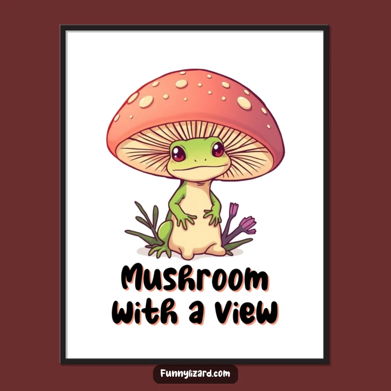 Free Printable Lizard Art: Mushroom Peek Funny Downloadable Wall Decor