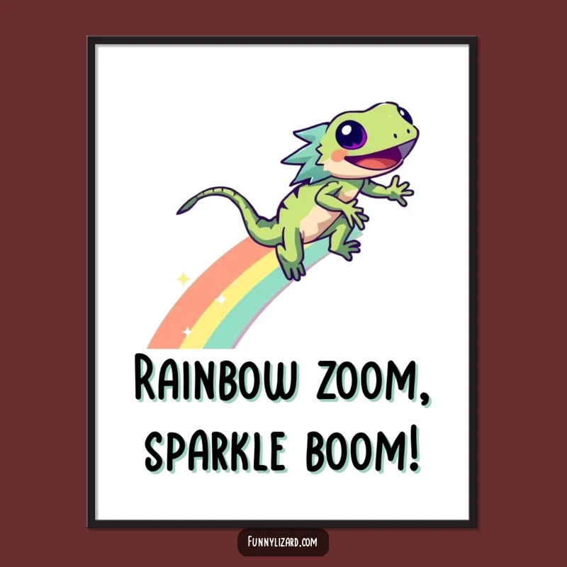 Free Printable Wall Art: Energetic Lizard Rainbow Zoom! Hilarious Downloadable Art for Your Space.