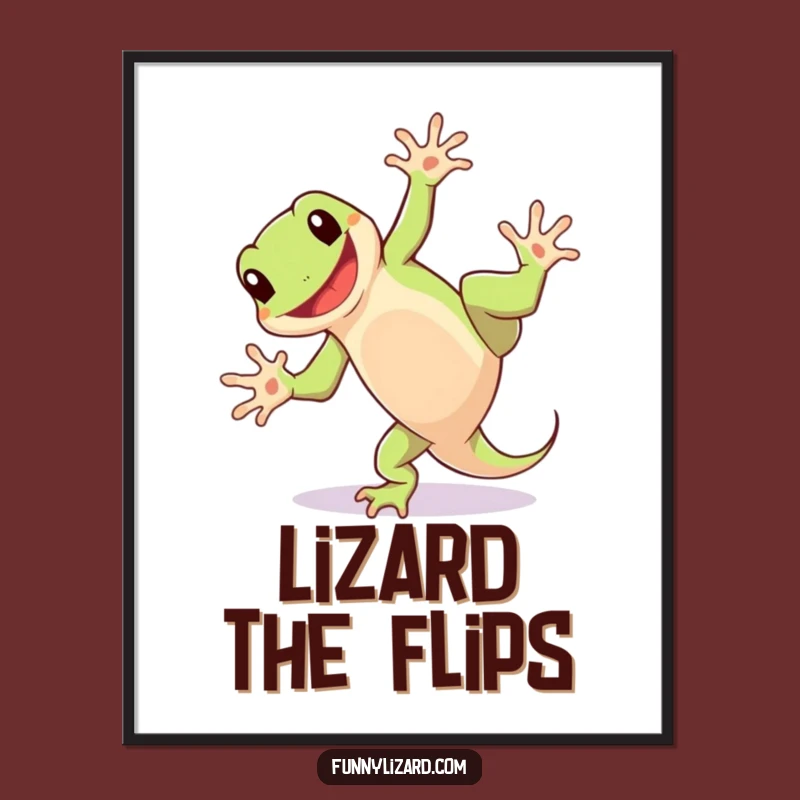 Free Printable Lizard Art: Cartwheel Grin Funny Downloadable Wall Decor