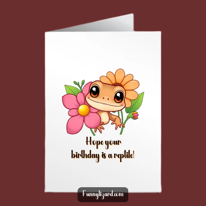 Free Printable Birthday Card: Curious Brown Lizard Peek-a-Boo Fun Downloadable Funny Gift