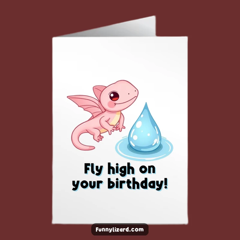 Free Printable Birthday Card: Pink Winged Lizard's Gentle Wish Downloadable Gift