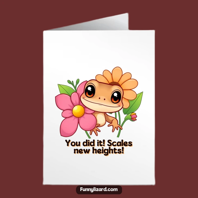Free Printable Congrats Card: Curious Brown Lizard Cheering You On Downloadable Gift