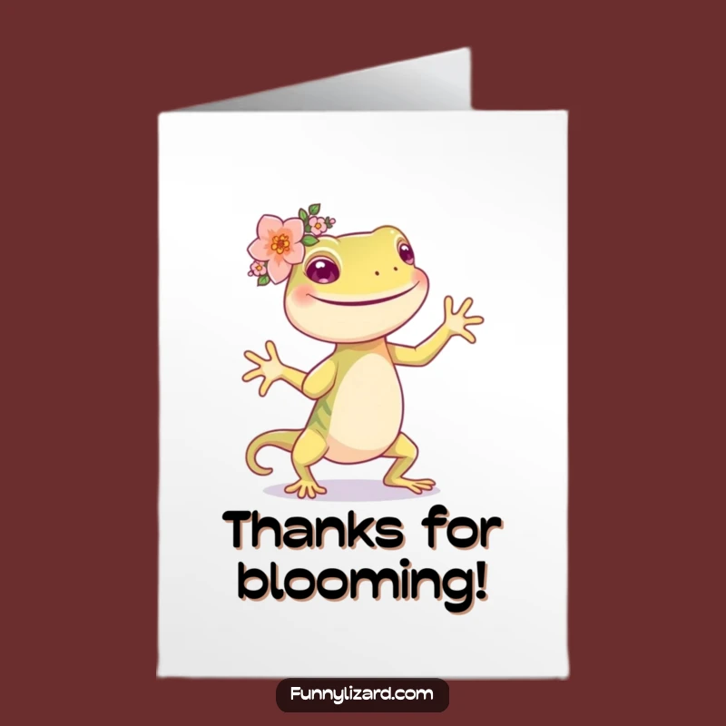 Free Printable Thank You Card: Dancing Lizard Flower Crown! Sweet Gratitude Downloadable.