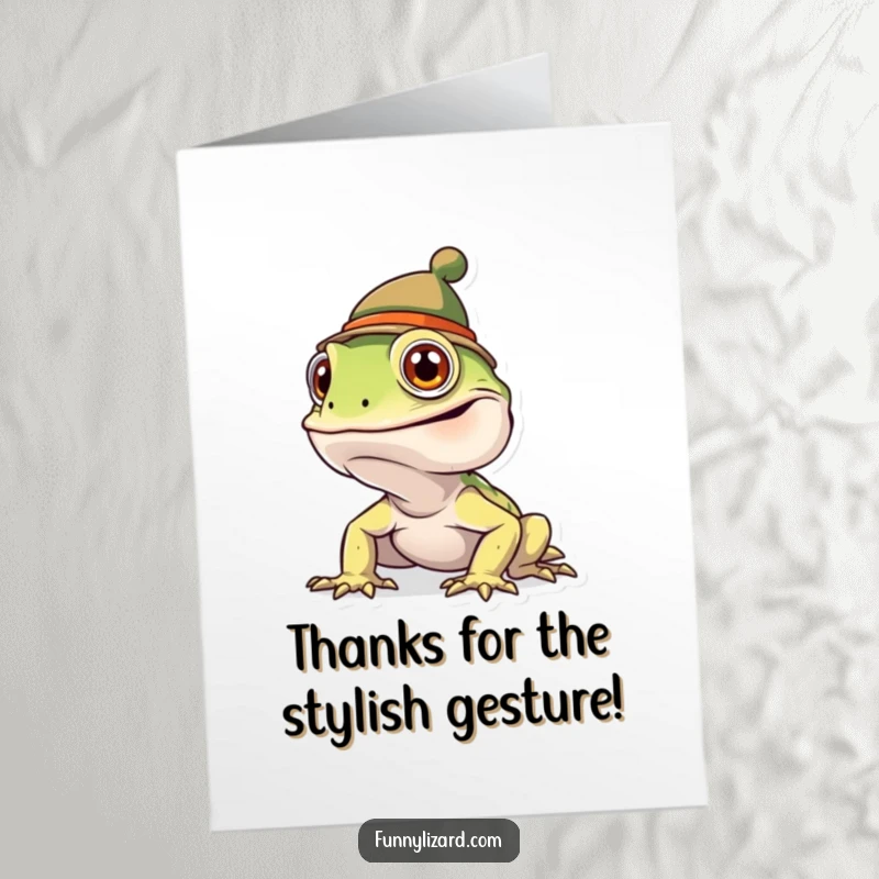Funny Free Printable Thank You Card: Goofy Lizard Wearing a Tiny, Tipped Hat, Ready to Express Thanks.