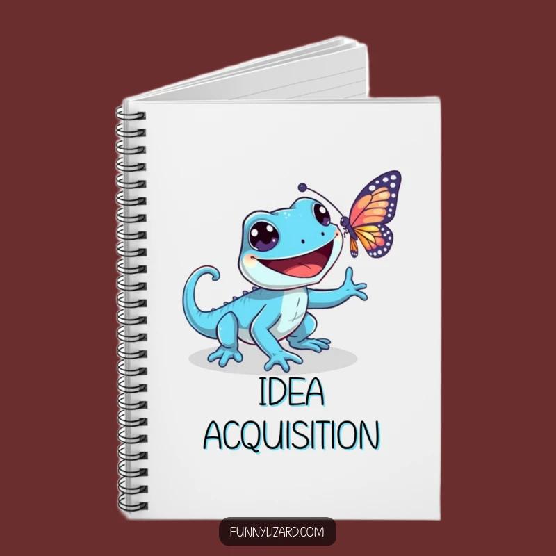Funny Playful Blue Lizard Notebook - Grinning Butterfly Chase Journal, Creative Gift
