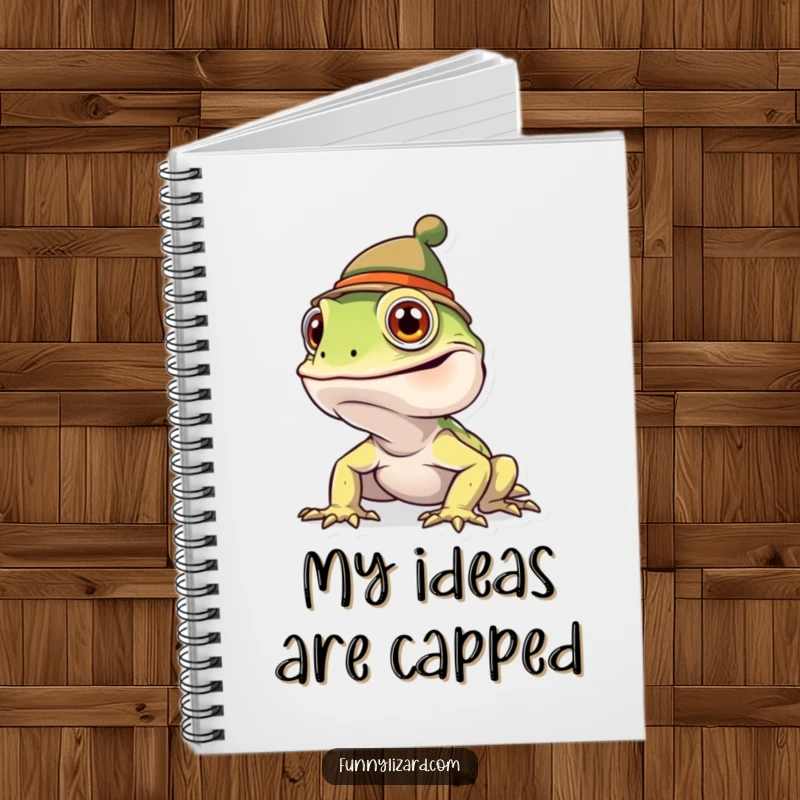 Funny goofy lizard proudly wearing a little hat on the cover of this notebook for amusing note-taking.