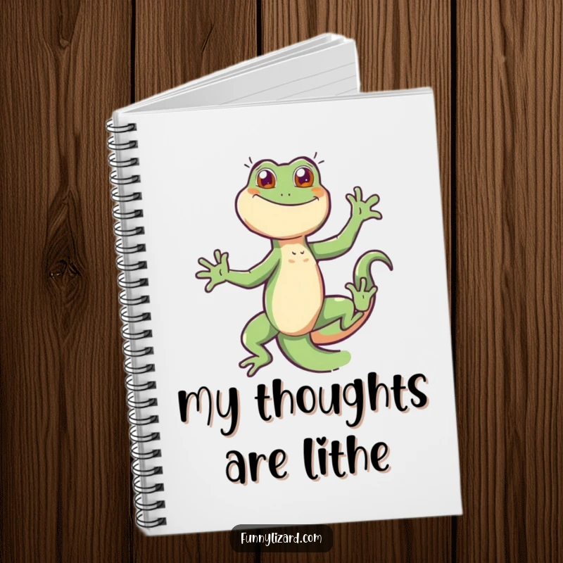 Funny energetic lizard dancing on the cover of a notebook, ready for creative bursts and notes.
