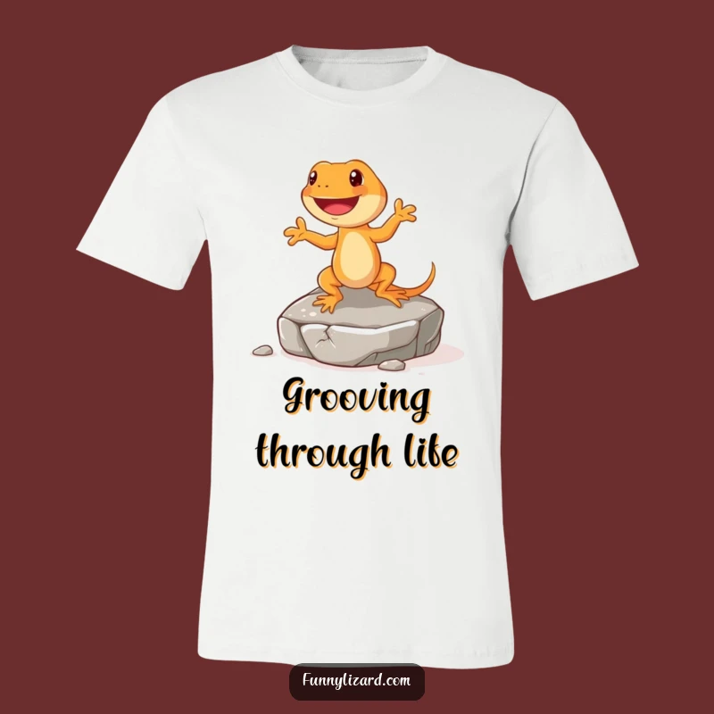 Funny Happy Orange Lizard T-Shirt - Dancing Jig On Rock Graphic Tee, Fun Gift