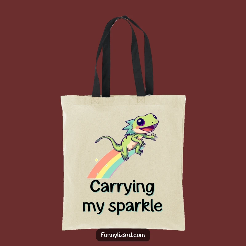 Funny Lizard Rainbow Tote Bag: Sparkle Zoom Eco-Friendly Carry-All Gift